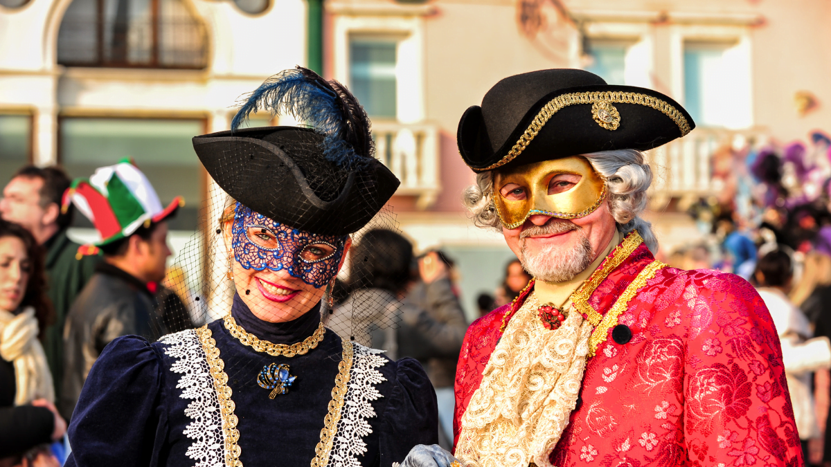 Two people are on Venice carnival